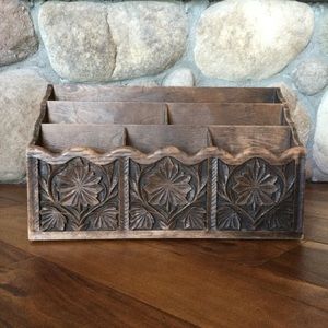 Vintage 1060s Lerner Faux Wood Carved Desk Organizer